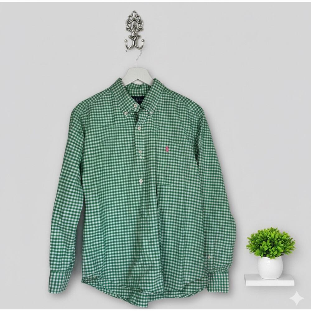 Ralph Lauren Men’s XL Green White Gingham Classic Fit Cotton Button Down Shirt